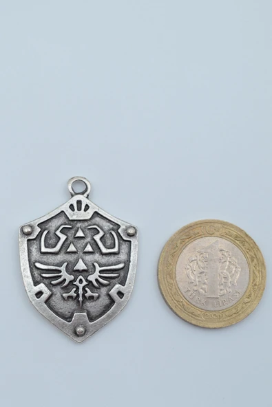 The Legend Of Zelda Kalkan Gümüş Kaplama Kolye Ucu - Resim 3
