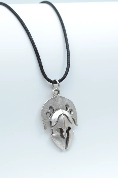 Gladyatör Miğfer Gümüş Kaplama Deri İp Kolye ürün görseli 1