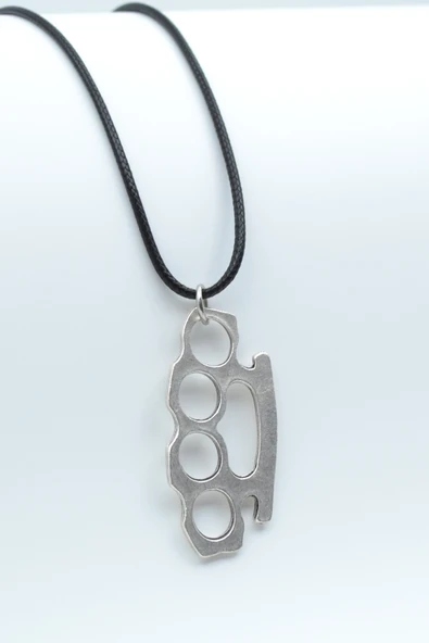Muşta Gümüş Kaplama Deri İp Kolye ürün görseli 1