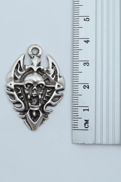 2'li Diablo  Şeytan Kalkan - Ejderha Kılıç Taç Gümüş Kaplama Kolye Seti - Resim 10