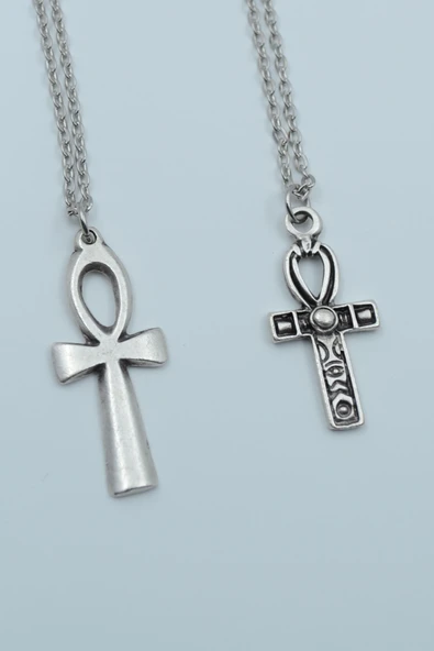 2’li Ankh Anahtarı - Nil’in Anahtarı Gümüş Kaplama Kolye Seti ürün görseli 1