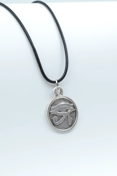 Ra'nın Gözü Madalyon Gümüş Kaplama Deri İp Kolye ürün görseli 1
