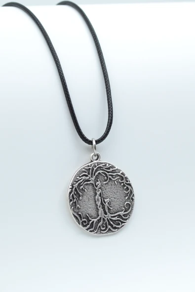 Anne Çocuk - Hayat Ağacı Gümüş Kaplama Deri İp Kolye ürün görseli 1