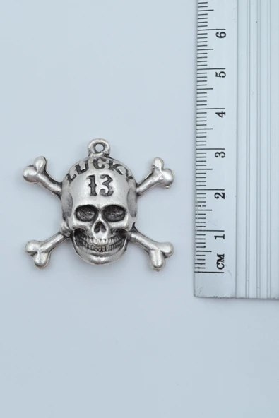 Lucky 13 Kuru Kafa Gümüş Kaplama Kolye Ucu - 2