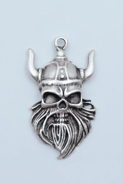 Viking Sakallı Kuru Kafa Gümüş Kaplama Kolye Ucu ürün görseli 1