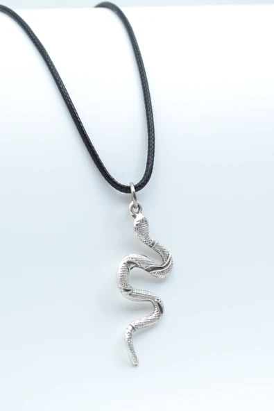 Yılan Gümüş Kaplama Deri İp Kolye ürün görseli 1