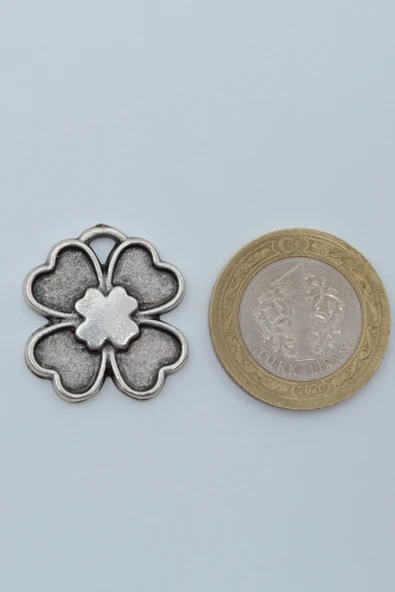 Dört Yapraklı Yonca Gümüş Kaplama Kolye Ucu - Resim 3