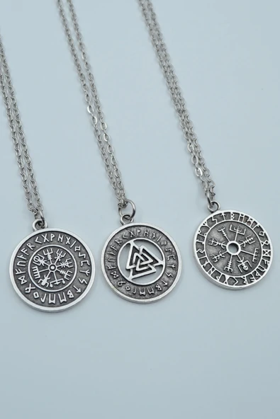 3'lü Viking Pusula, Viking Tılsım Gümüş Kaplama Kolye Seti ürün görseli 1