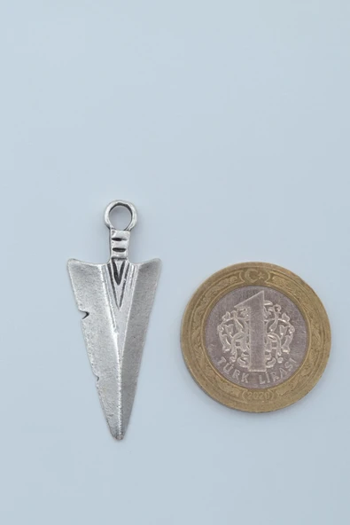 Ok Ucu Gümüş Kaplama Kolye Ucu - Resim 3