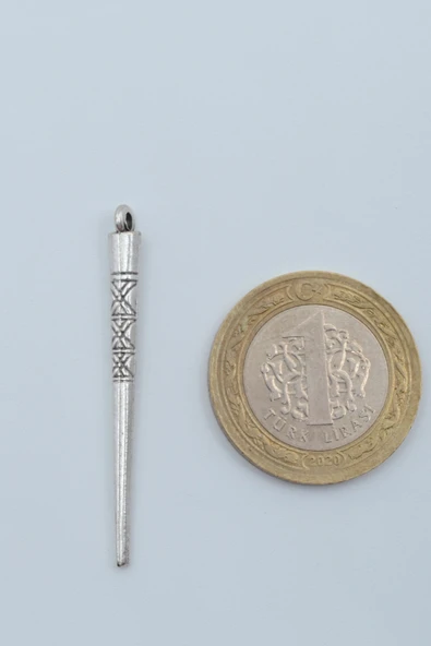 Etknik Desenli Çubuk, Gümüş Kaplama Deri İp Kolye - Resim 4