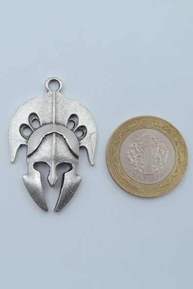 Gladyatör Miğfer Gümüş Kaplama Deri İp Kolye - Resim 4