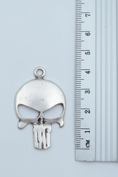 Punisher Cezalandırıcı Gümüş Kaplama Deri İp Kolye - Resim 3