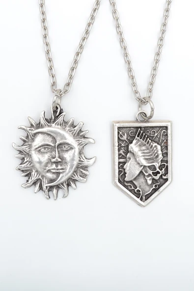 2'li Güneş ve Ay - Anime Attack On Titan Gümüş Kaplama Kolye Seti - Resim 7