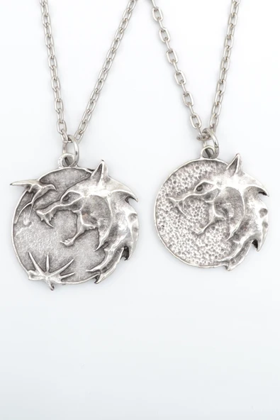 2'li The Witcher Madalyon Gümüş Kaplama Kolye Seti ürün görseli