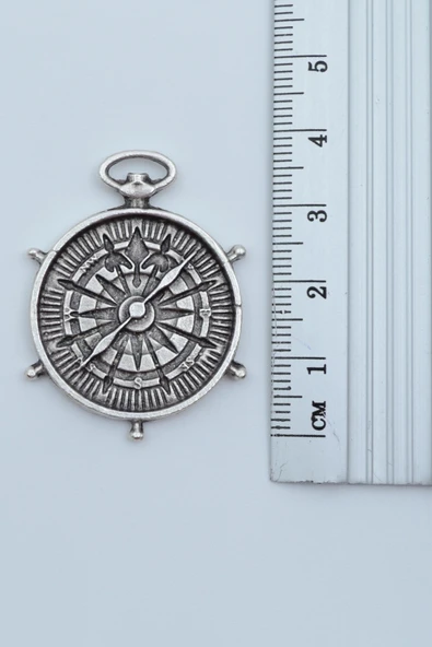 2'li Yelkenli Gemi - Gemici Pusula Gümüş Kaplama Kolye Seti - Resim 4