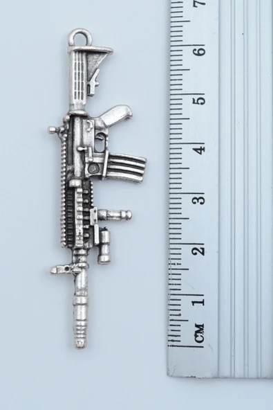 3'lü Muşta M4 Silah Uzi Gümüş Kaplama Kolye Seti - 4