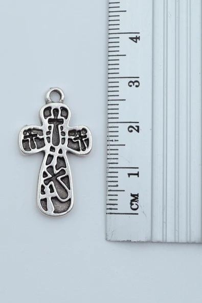 Haç Desenli Haç Gümüş Kaplama Deri İp Kolye - Resim 3
