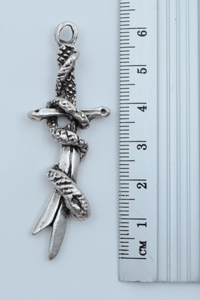 3'lü Yarasa Kılıç Yılan Kılıç Ejderha Kılıç Gümüş Kaplama Kolye Seti - Resim 5