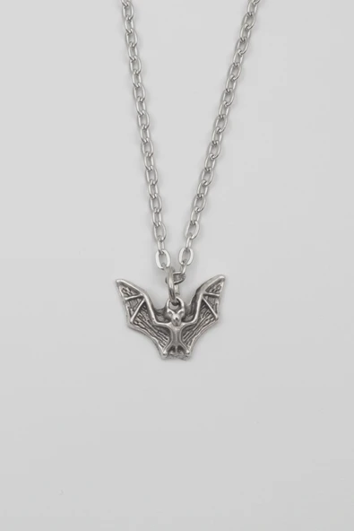 Minimalist Gotik Yarasa Kolye - Düz Ezme İthal Zincirli Unisex Gümüş Kaplama - 60 cm ürün görseli 1