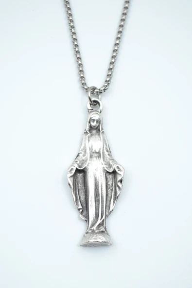 Meryem Ana Gümüş Kaplama Örme Zincir Kolye ürün görseli 1