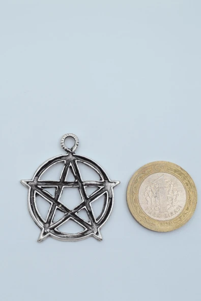 Pentagram Yıldızı Gümüş Kaplama Kolye Ucu - 3