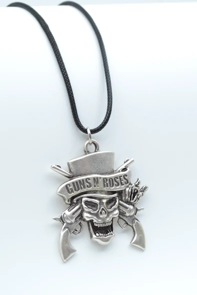 Guns'n Roses Gümüş Kaplama Deri İp Kolye ürün görseli 1