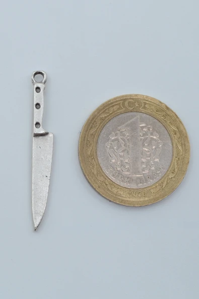 Bıçak - Gastronomi Gümüş Kaplama Deri İp Kolye - Resim 4