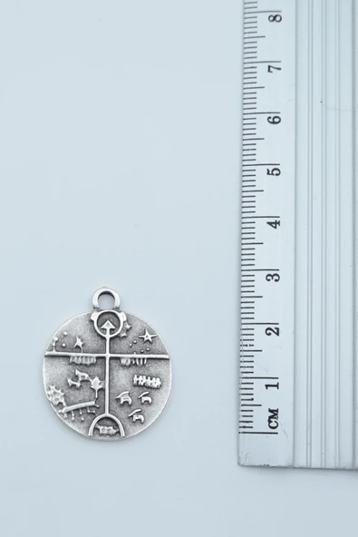 3'lü Şaman Davulu - Kam Davulu Viking Pusula Tılsım Gümüş Kaplama Kolye Seti - Resim 3