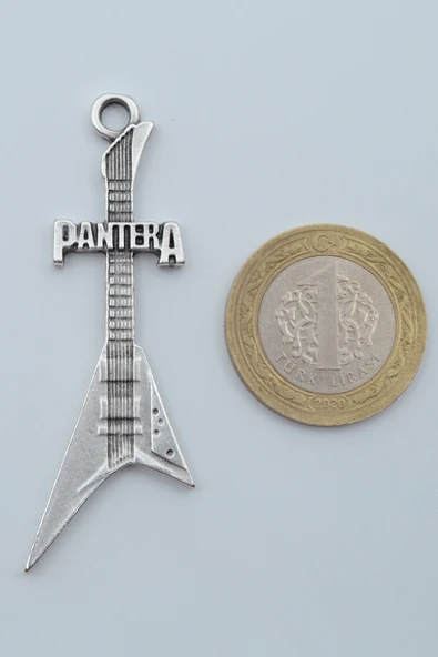 Pantera Elektro Gitar Gümüş Kaplama Deri İp Kolye - Resim 4