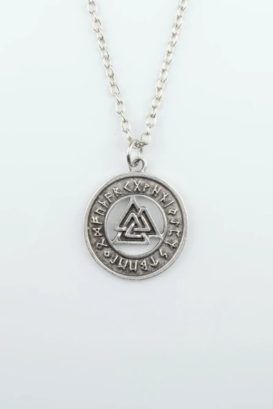 Viking Run Büyülü Sembol Gümüş Kaplama Düz Zincir Kolye ürün görseli 1