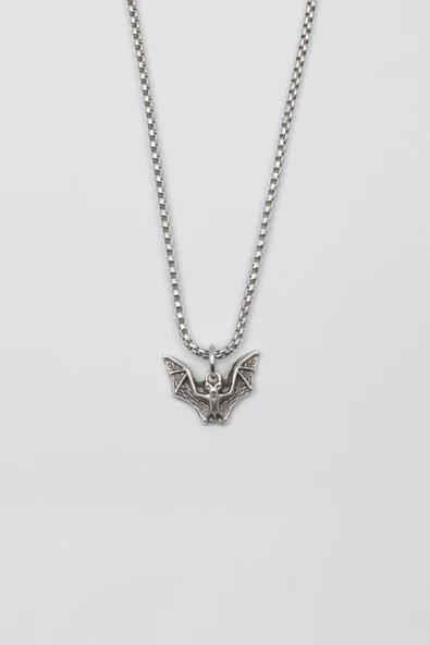 Minimalist Gotik Yarasa Kolye - Örme İthal Zincirli Unisex Gümüş Kaplama - 60 cm ürün görseli 1