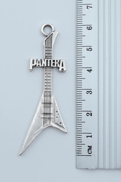 Pantera Elektro Gitar Gümüş Kaplama Deri İp Kolye - Resim 3