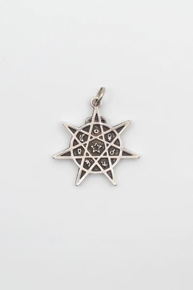 Astroloji 7 Nokta Yıldız Kolye Ucu - Antik Gümüş Kaplama