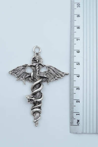 3'lü Yarasa Yılan Kılıç Witcher Çember Kanat Gümüş Kaplama Kolye Seti - Resim 4