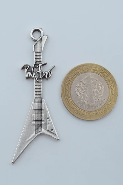 Pink Floyd Elektro Gitar Gümüş Kaplama Deri İp Kolye - 8