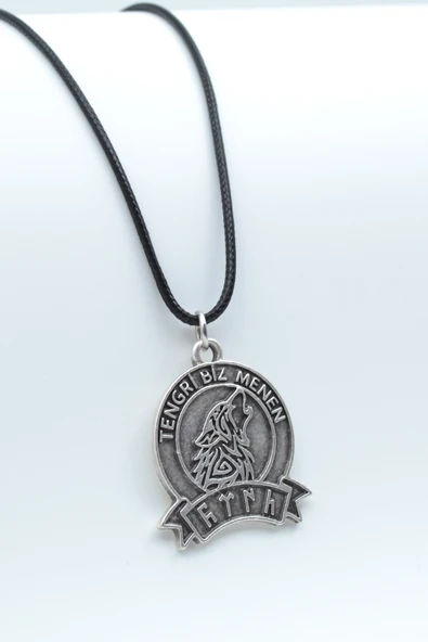 Tengri Biz Menen Göktürkçe Gümüş Kaplama Deri İp Kolye ürün görseli 1