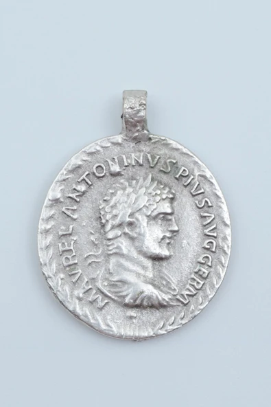 Roma Parası Sikke Gümüş Kaplama Düz Zincir Kolye - Resim 3