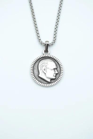 Atatürk Madalyon Gümüş Kaplama Örme Zincir Kolye ürün görseli 1