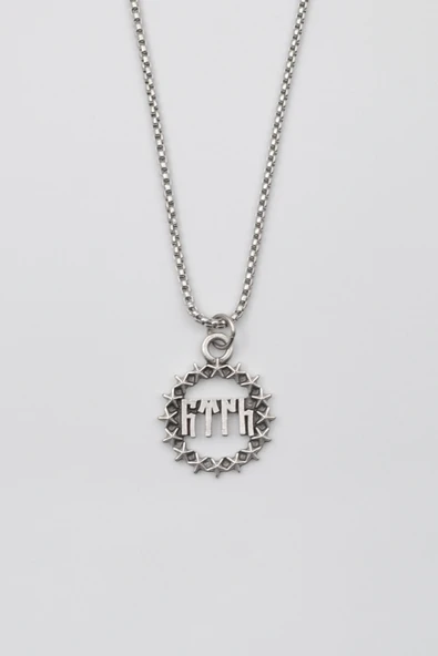 Göktürkçe Türk Yazılı ve Yıldızlı Kolye - Örme İthal Zincirli Unisex Gümüş Kaplama - 60 cm ürün görseli 1