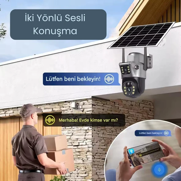 VIVA 735W V380 WİFİ Solar Güvenlik Kamerası Türkçe PTZ Hareketli Gece Görüşlü Güneş Panelli Akıllı Kamera - 2