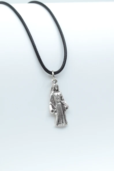 Minimal Meryem Ana Gümüş Kaplama Deri İp Kolye ürün görseli 1