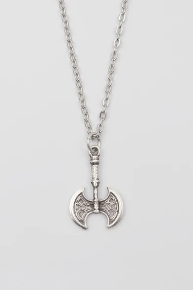 Modern Viking Balta Kolye - Düz Ezme İthal Zincirli Unisex Gümüş Kaplama - 60 cm ürün görseli 1