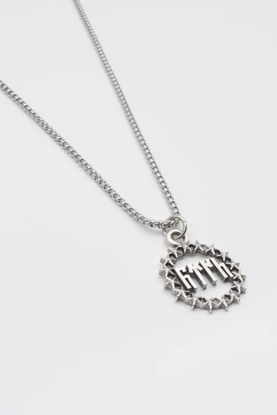 Göktürkçe Türk Yazılı ve Yıldızlı Kolye - Örme İthal Zincirli Unisex Gümüş Kaplama - 60 cm - Resim 2