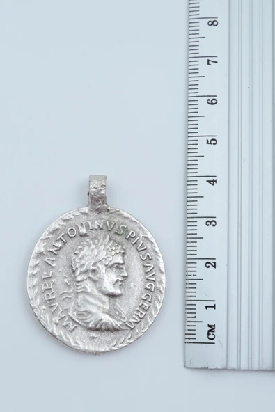 Roma Parası Sikke Gümüş Kaplama Düz Zincir Kolye - Resim 5