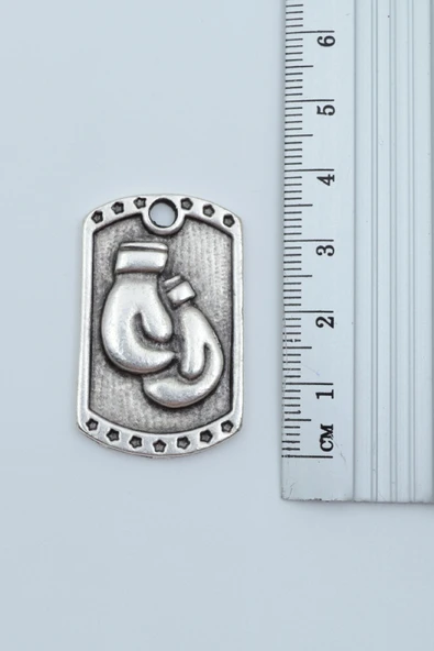 Boks Eldiveni Künye Gümüş Kaplama Örme Zincir Kolye - Resim 3