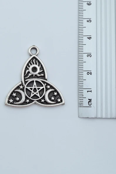 2'li Pentagram - Triquetra Güneş Ay Yıldız Gümüş Kaplama Kolye Seti - Resim 4