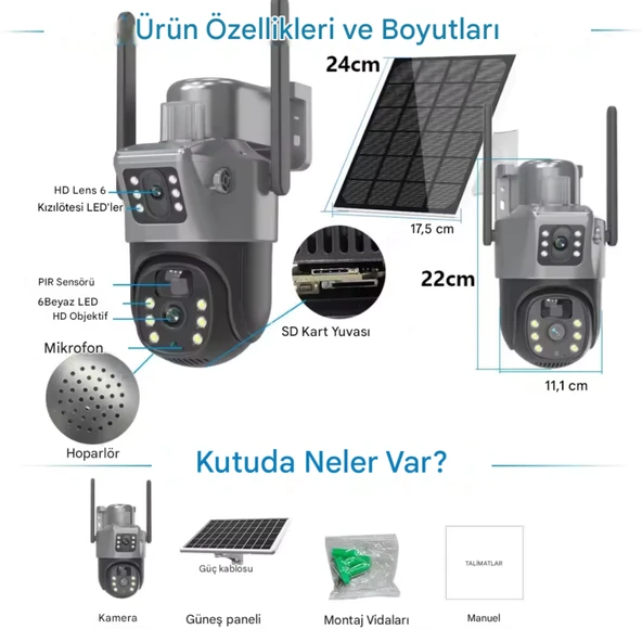 VIVA 735W V380 WİFİ Solar Güvenlik Kamerası Türkçe PTZ Hareketli Gece Görüşlü Güneş Panelli Akıllı Kamera - 7