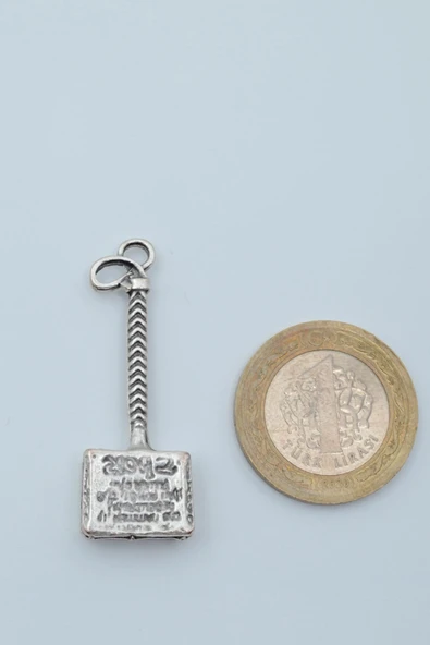 Thor Çekici Gümüş Kaplama Düz Zincir Kolye - 4