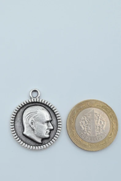 Atatürk Madalyon Gümüş Kaplama Örme Zincir Kolye - Resim 4