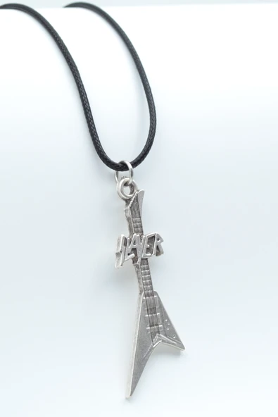 Slayer Elektro Gitar Gümüş Kaplama Deri İp Kolye ürün görseli 1